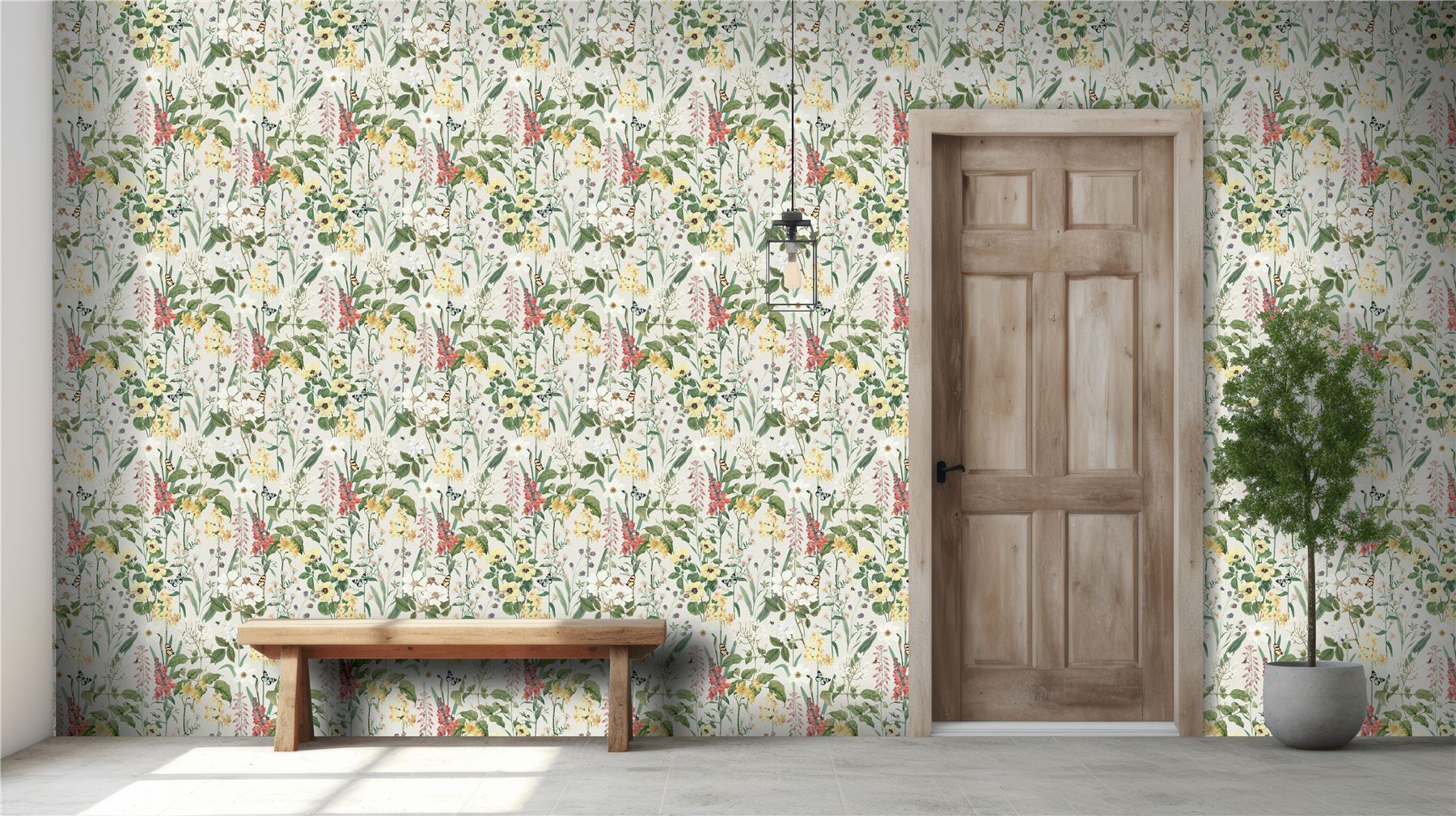 RHS Flower Medley Cream Wallpaper