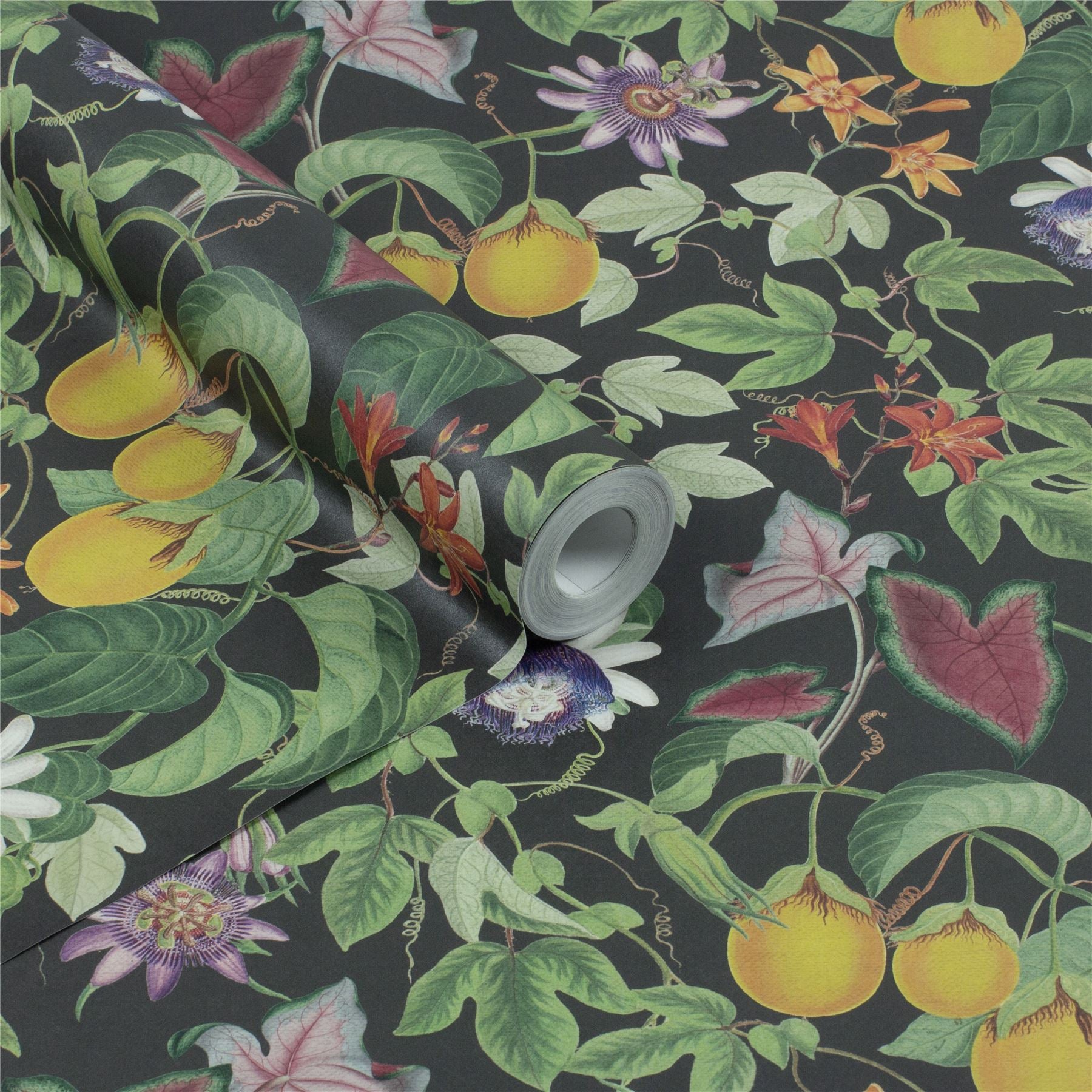 RHS Citrus & Vine Black Wallpaper - Esselle Home
