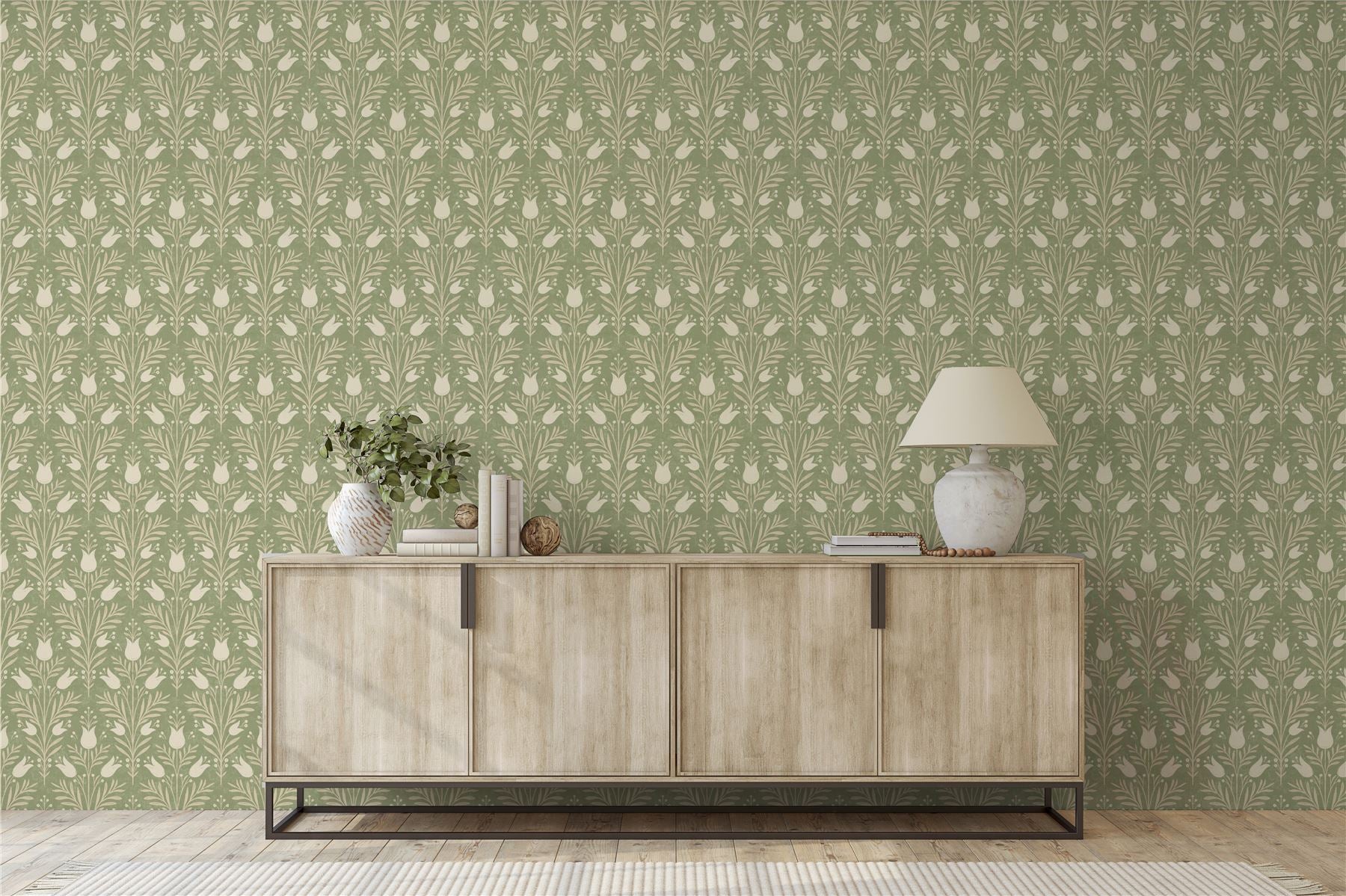 Heritage Tulip Spring Green Wallpaper