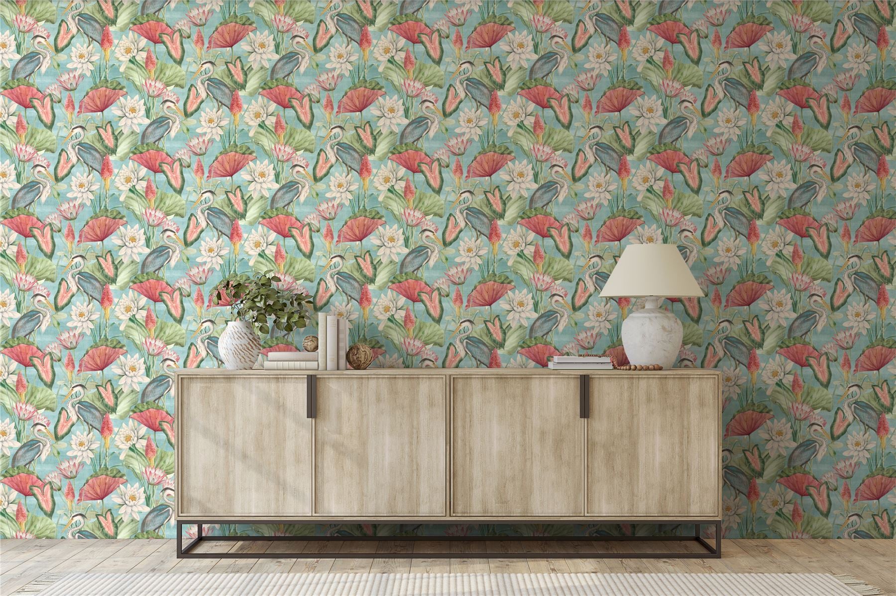 Waterlily Lake Soft Blue Wallpaper - Esselle Home