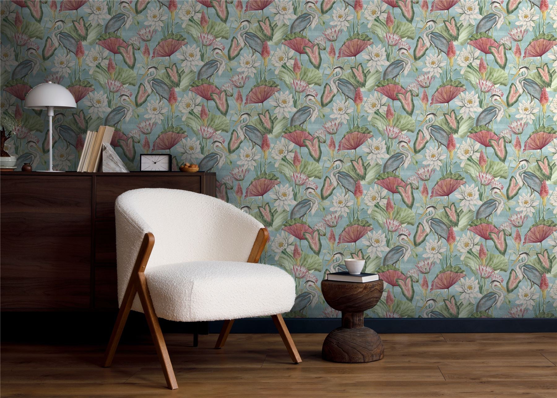 Waterlily Lake Soft Blue Wallpaper - Esselle Home