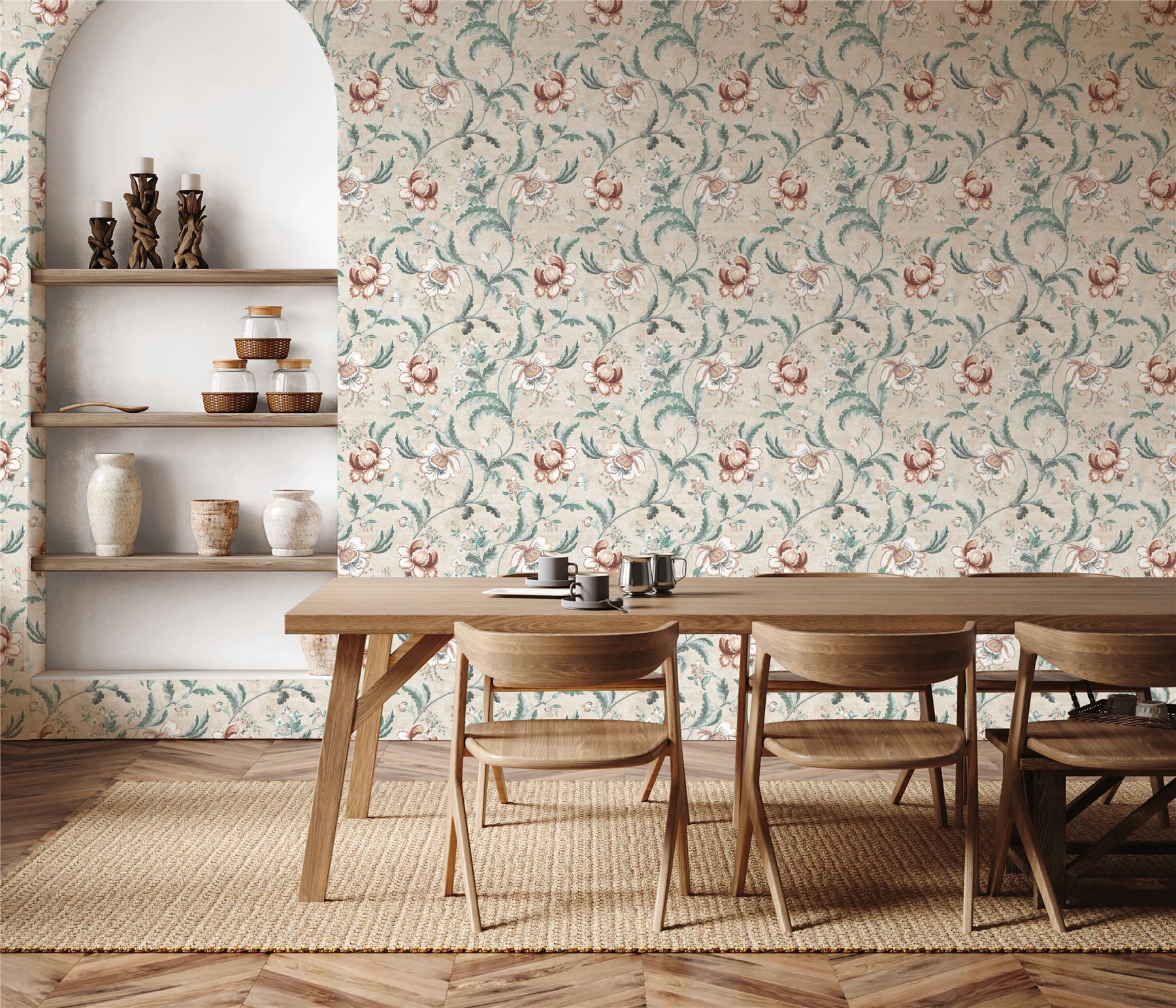 Tapestry Floral Natural/Spice Wallpaper - Esselle Home