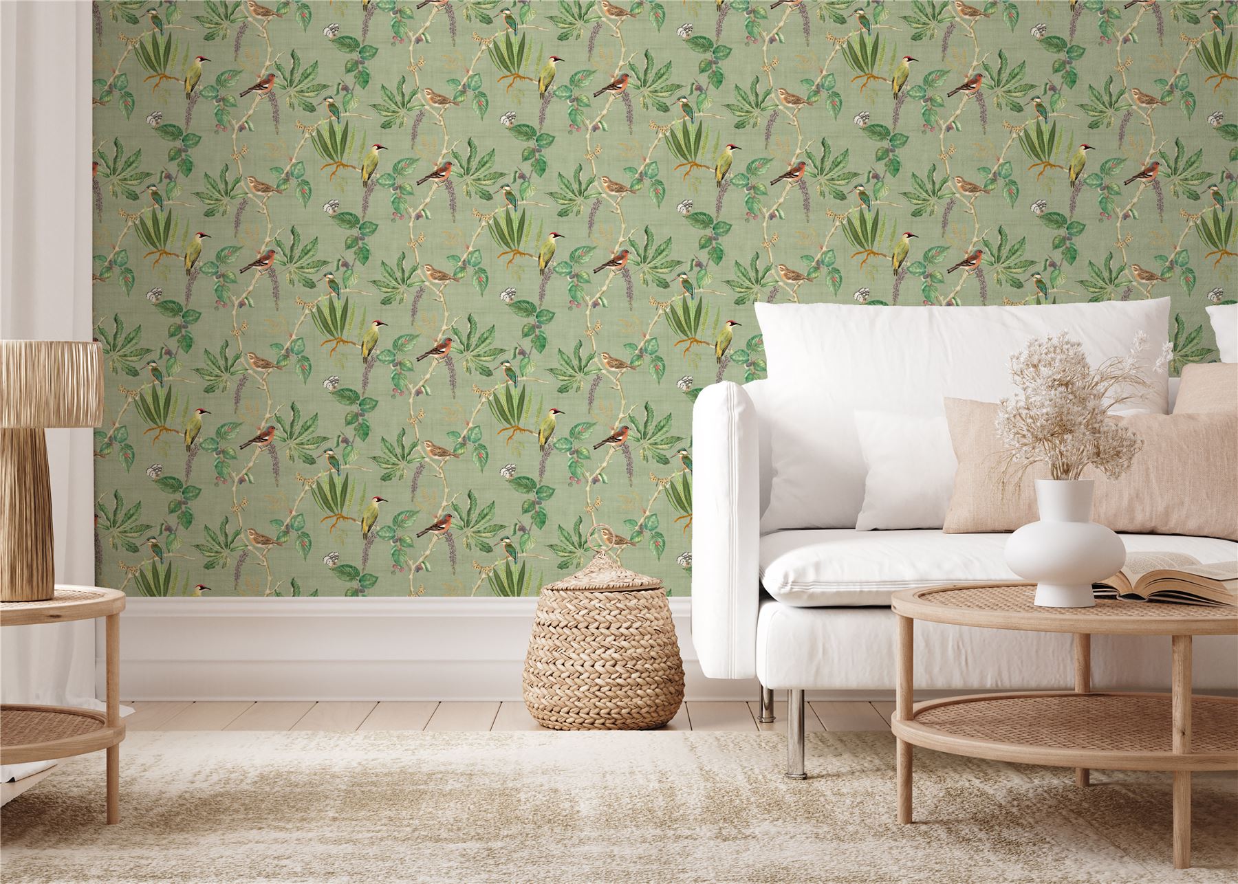 Hill Top Garden Sage Green Wallpaper