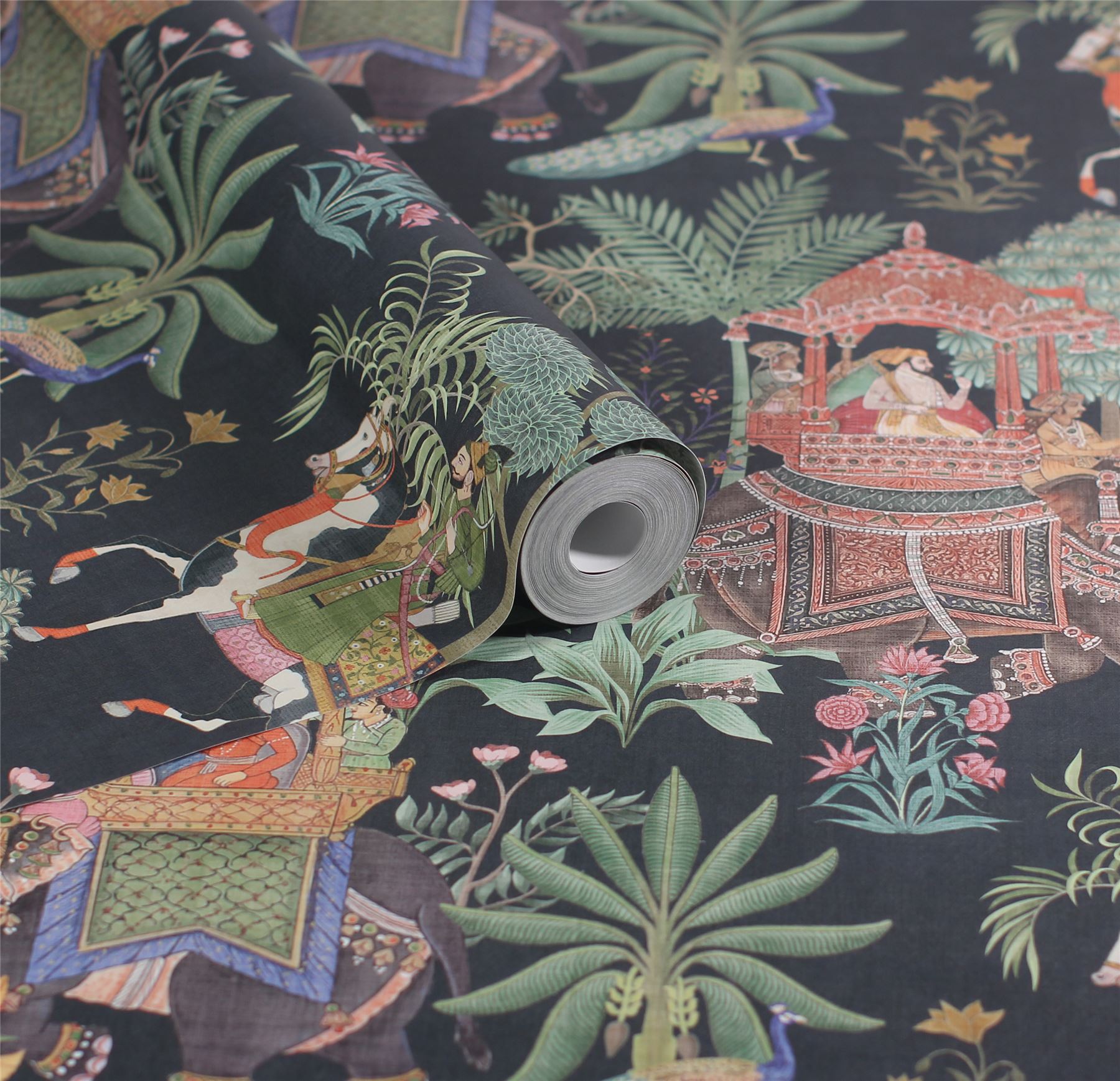 Emperor's Garden Black Multicoloured Wallpaper - Esselle Home
