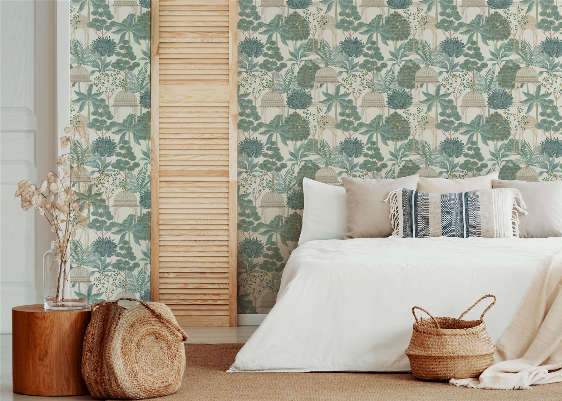 Exotic Pavilion Parchment/Green Wallpaper