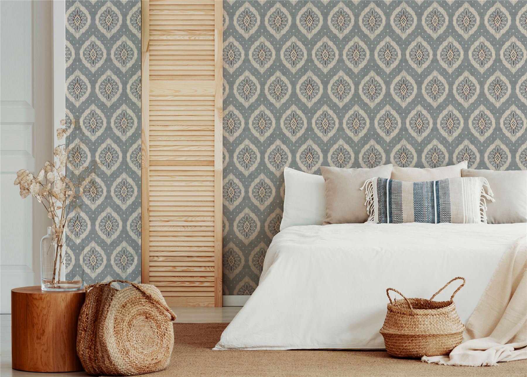 Odina Ikat Soft Blue Wallpaper - Esselle Home