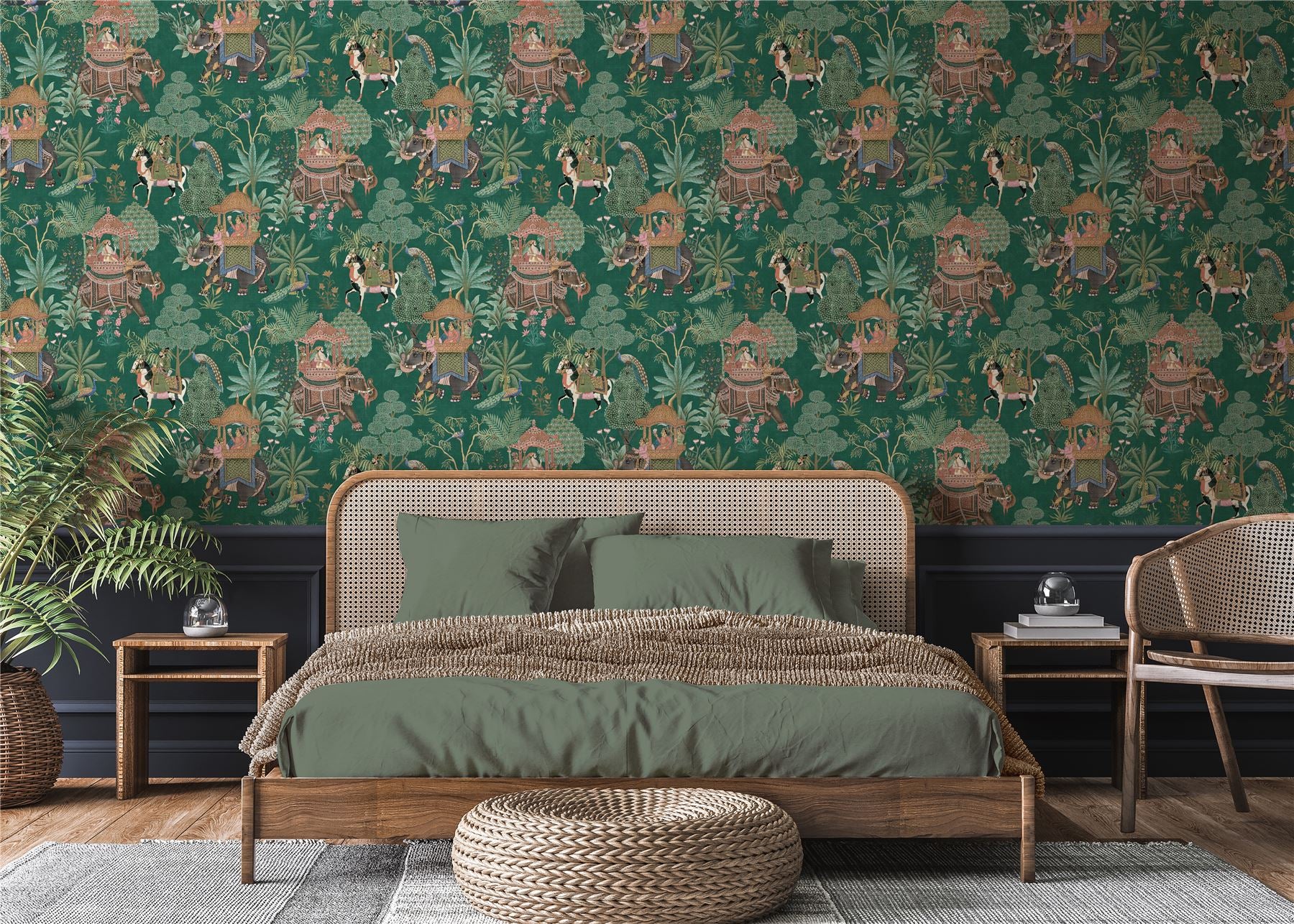 Emperor's Garden Emerald Multicoloured Wallpaper - Esselle Home