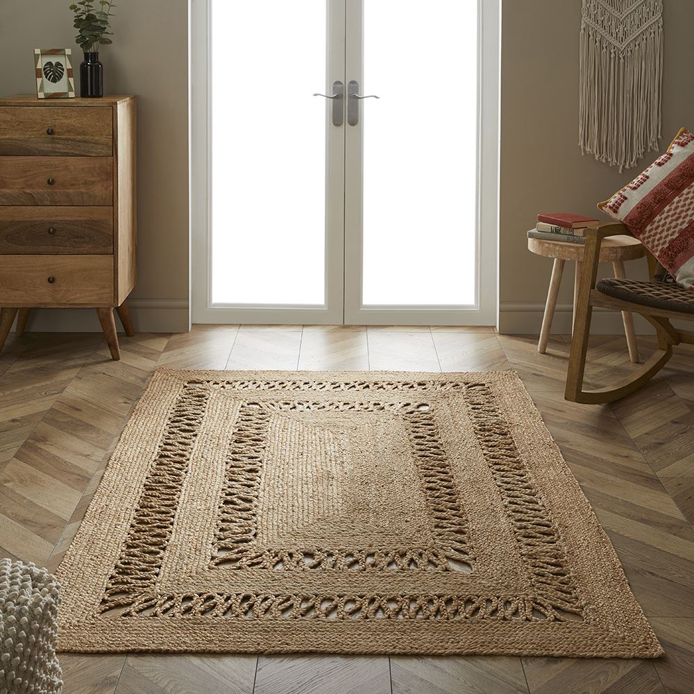 Castlefield Jute Braided Swirl 120x170cm Natural Rug