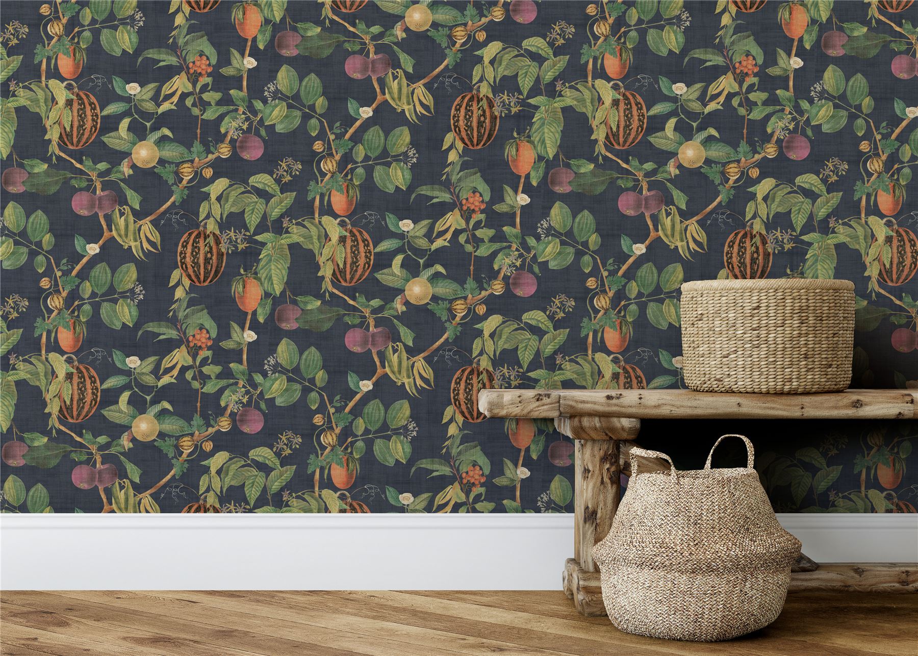 Tropic House Navy Wallpaper - Esselle Home