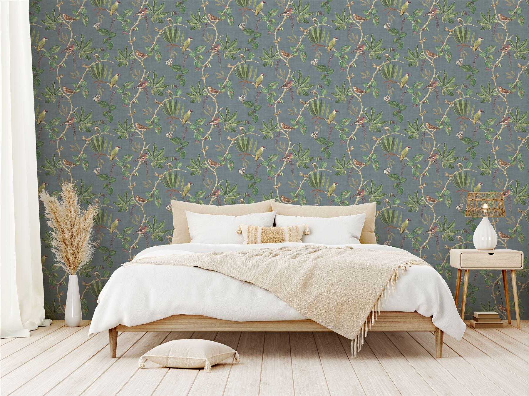 Hill Top Garden Slate Blue Wallpaper - Esselle Home
