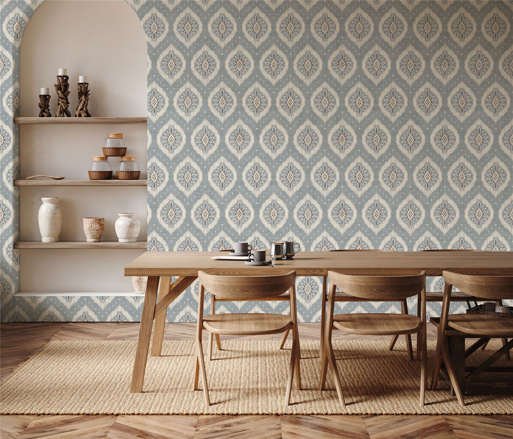 Odina Ikat Soft Blue Wallpaper - Esselle Home