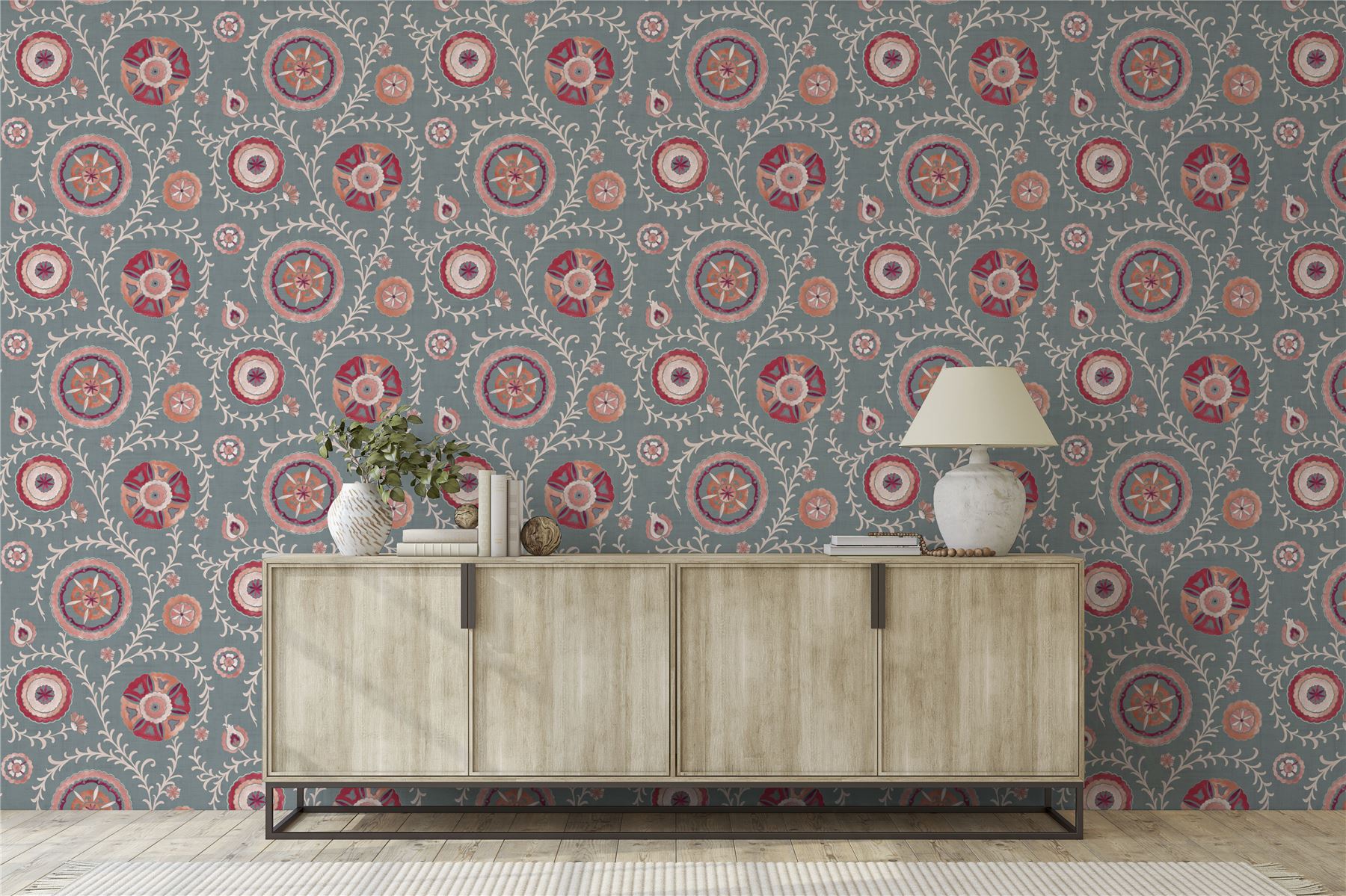 Nahlia Trail Spice/Blue Wallpaper - Esselle Home