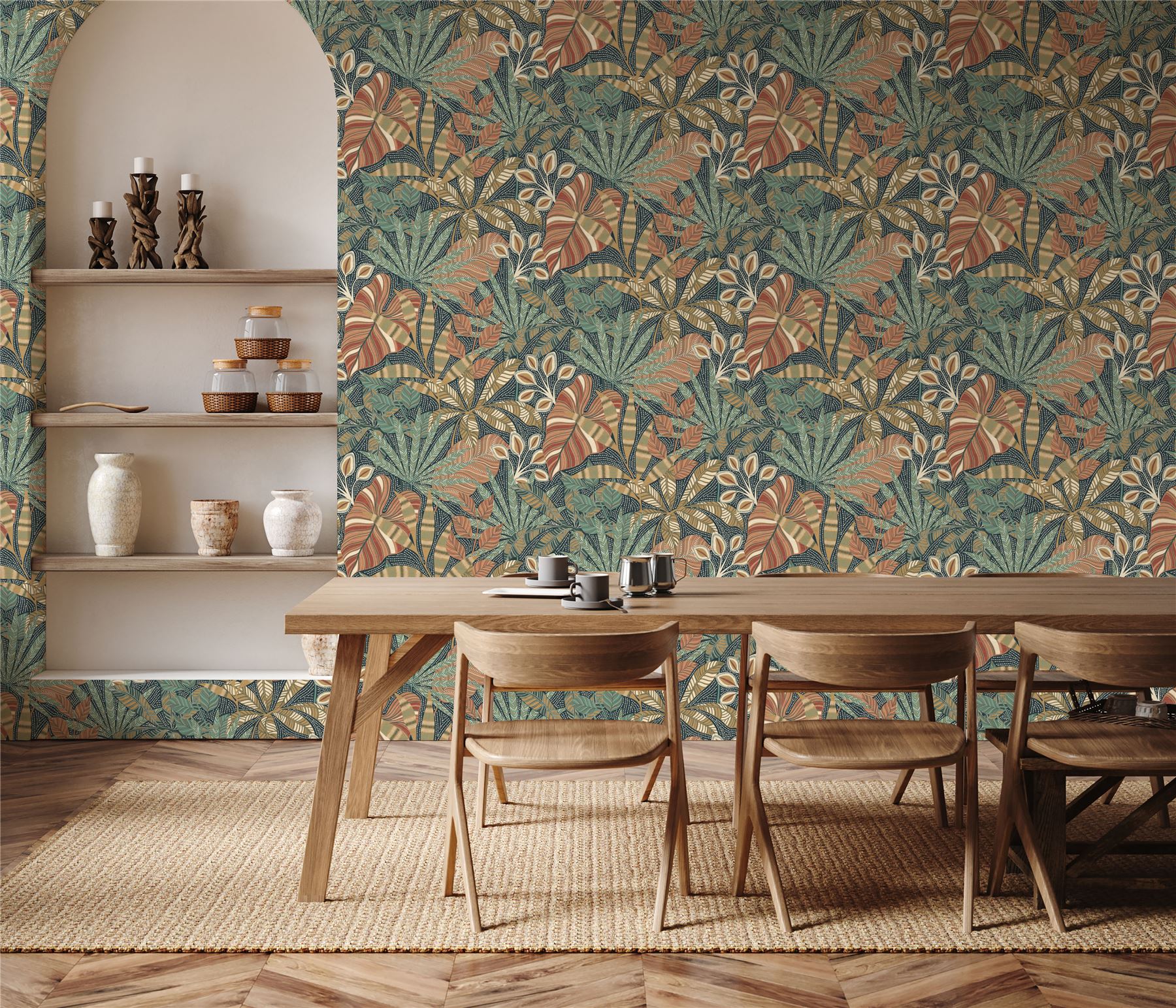 Kirra Leaf Navy/Spice Wallpaper - Esselle Home