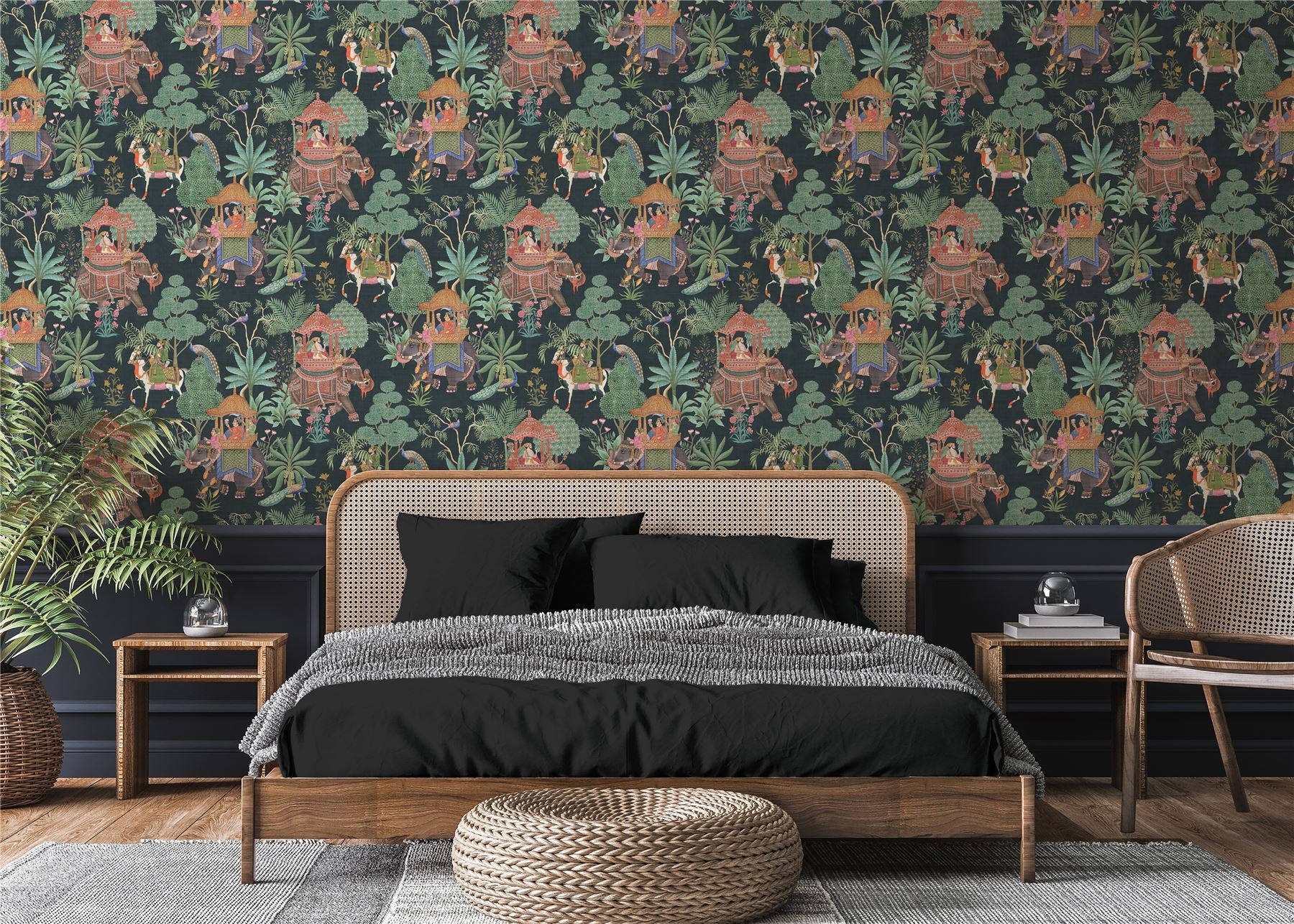 Emperor's Garden Black Multicoloured Wallpaper - Esselle Home
