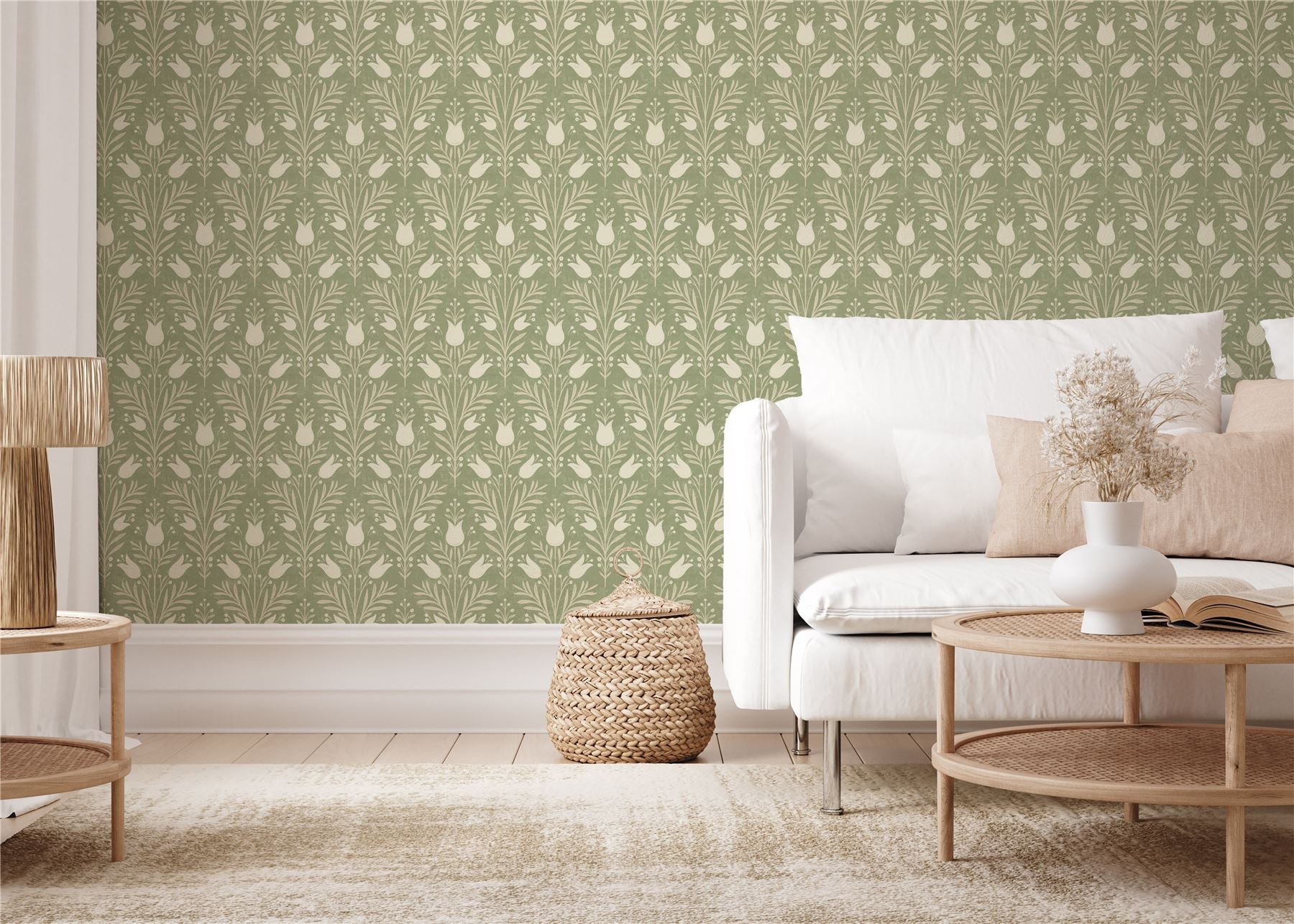 Heritage Tulip Spring Green Wallpaper