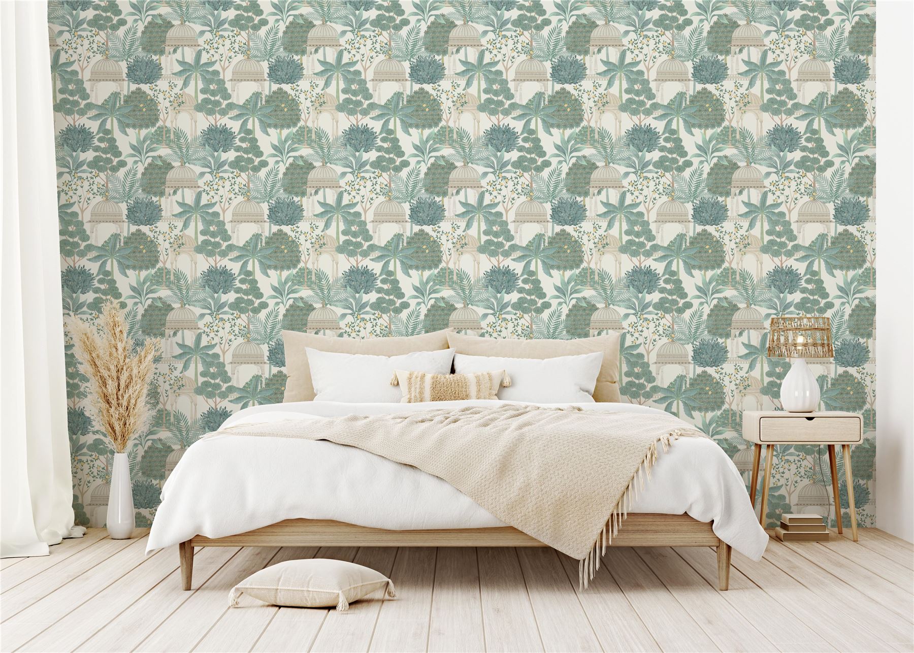 Exotic Pavilion Parchment/Green Wallpaper