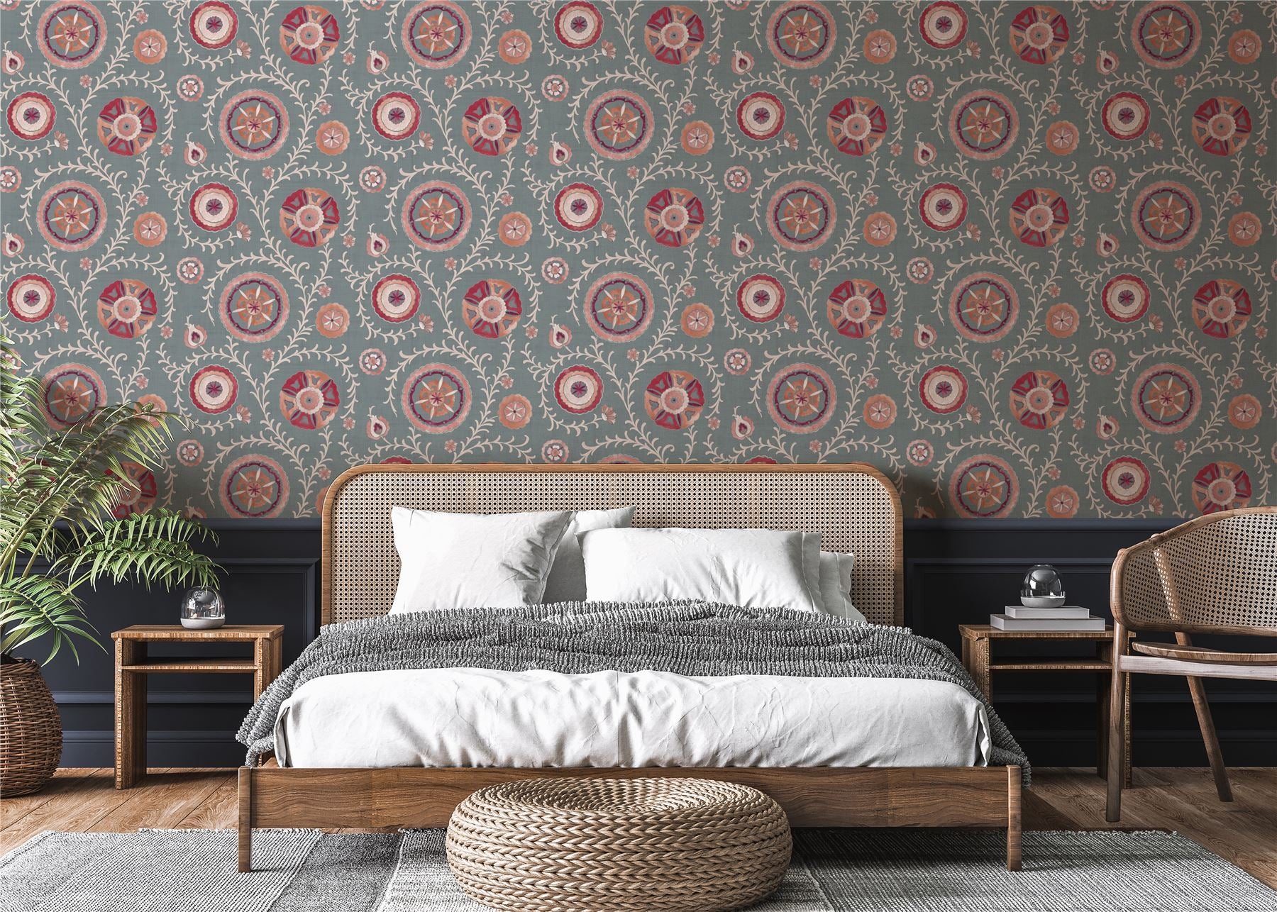 Nahlia Trail Spice/Blue Wallpaper - Esselle Home