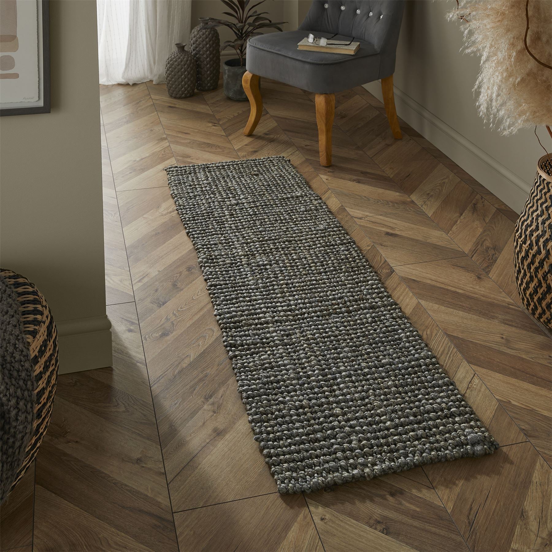 Whitefield 45x150cm Grey Handwoven Boucle Runner (Bale 205)