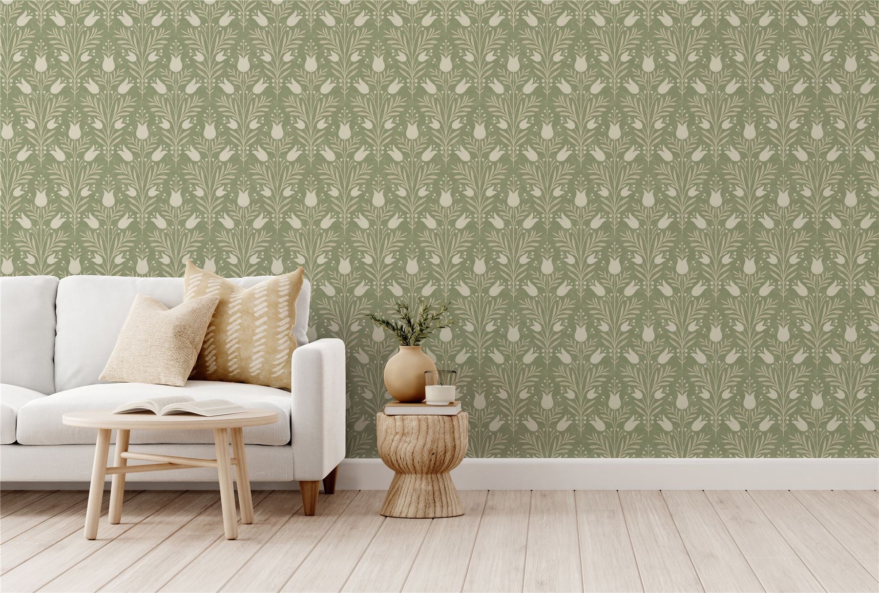 Heritage Tulip Spring Green Wallpaper