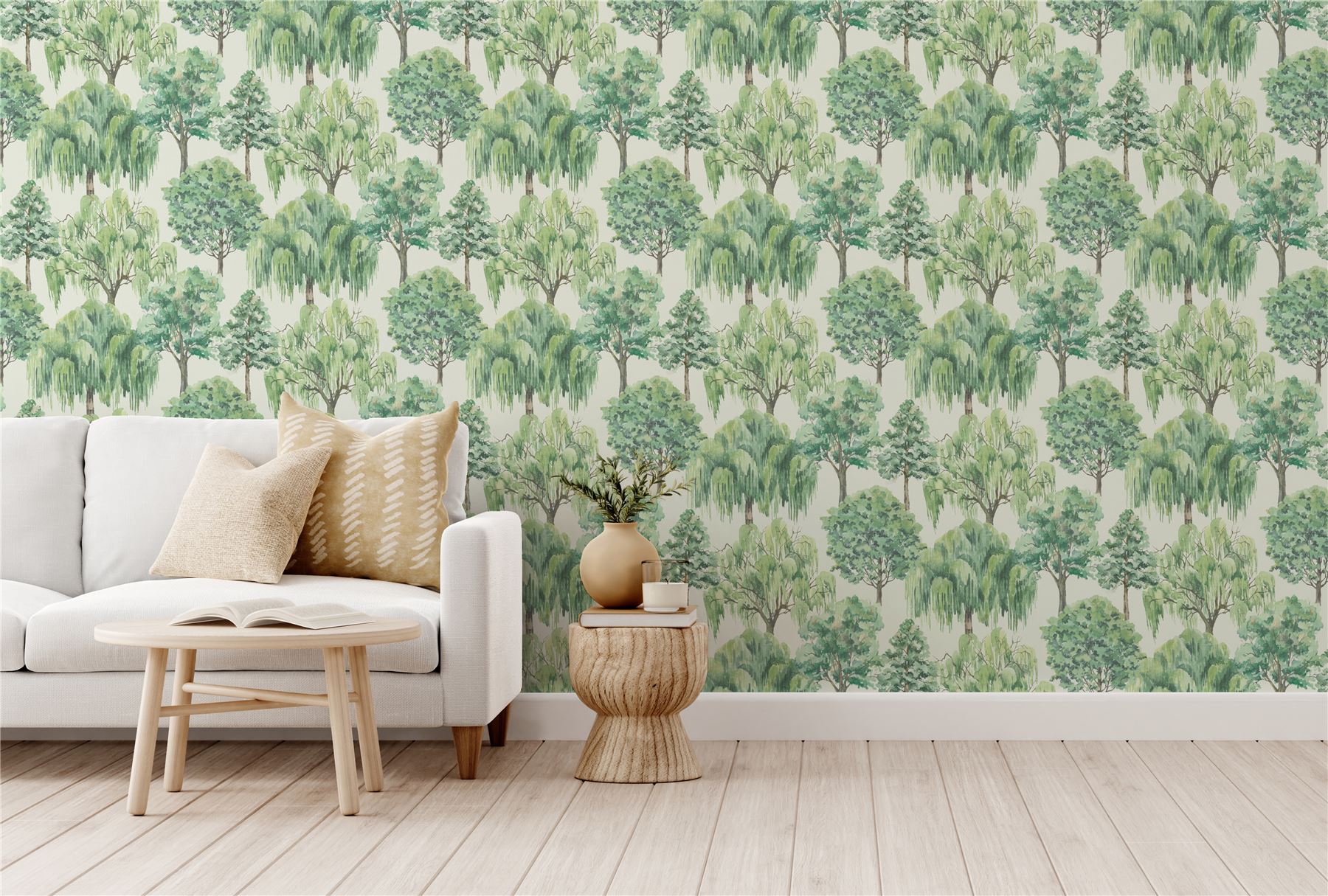 Whispering Willow Ivory/Green Wallpaper