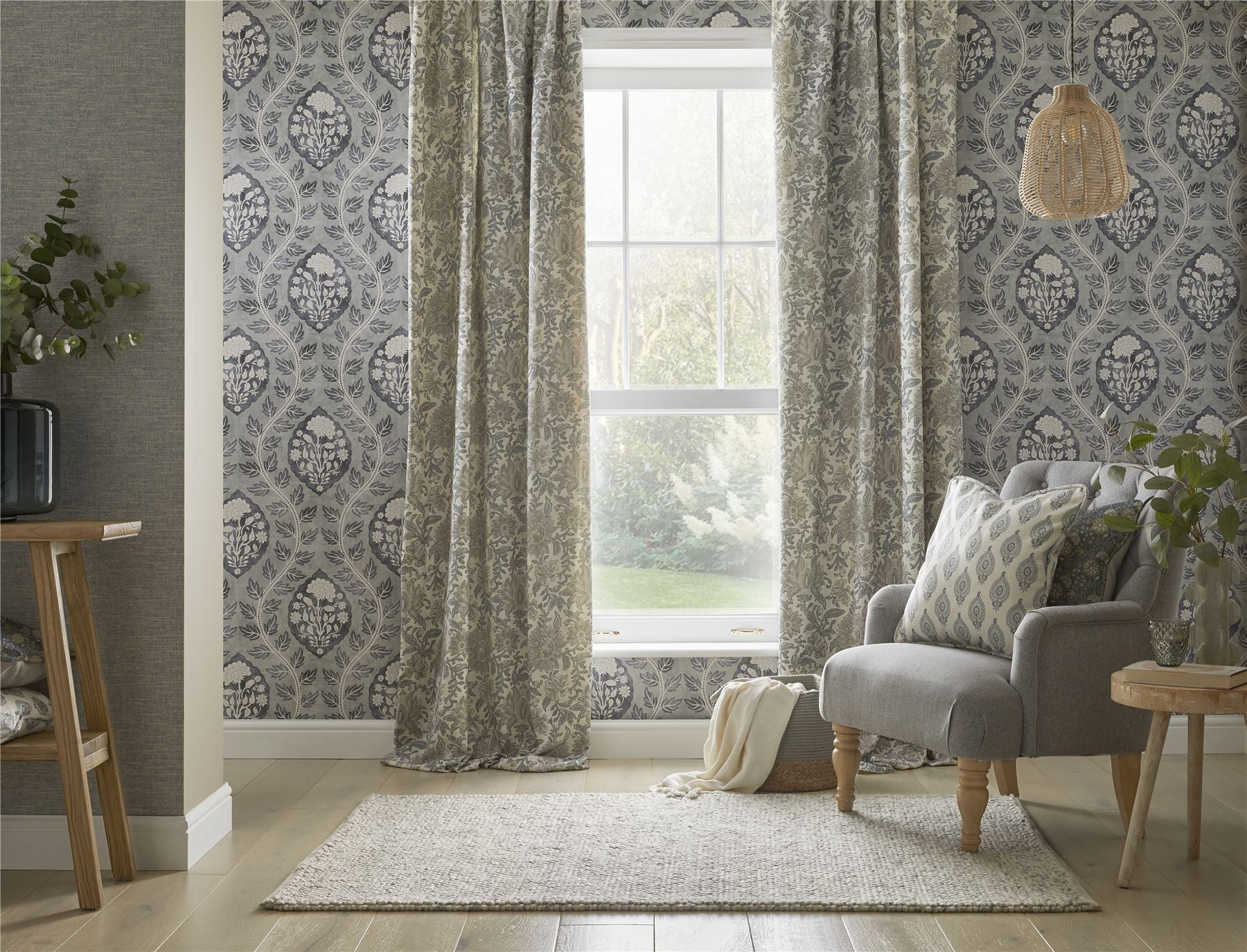 Nima Floral Taupe/Soft Blue Curtain