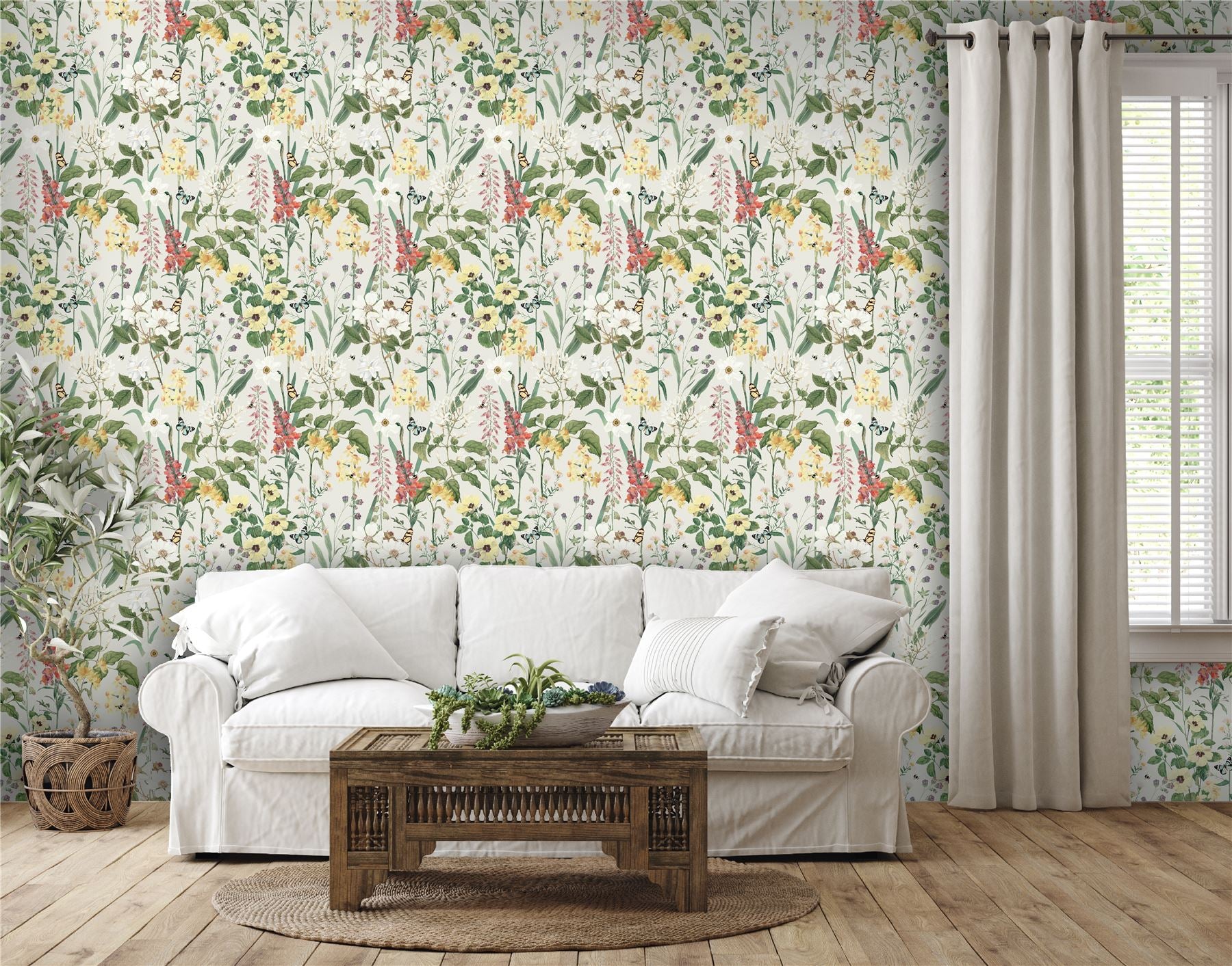 RHS Flower Medley Cream Wallpaper