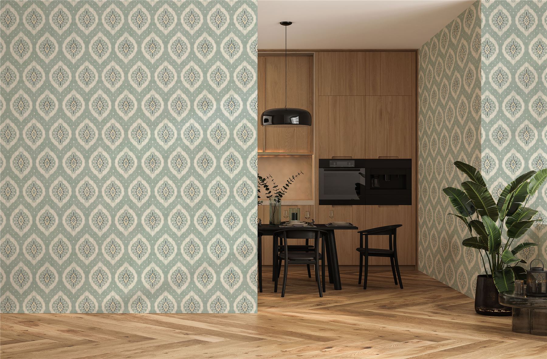 Odina Ikat Seafoam Wallpaper - Esselle Home