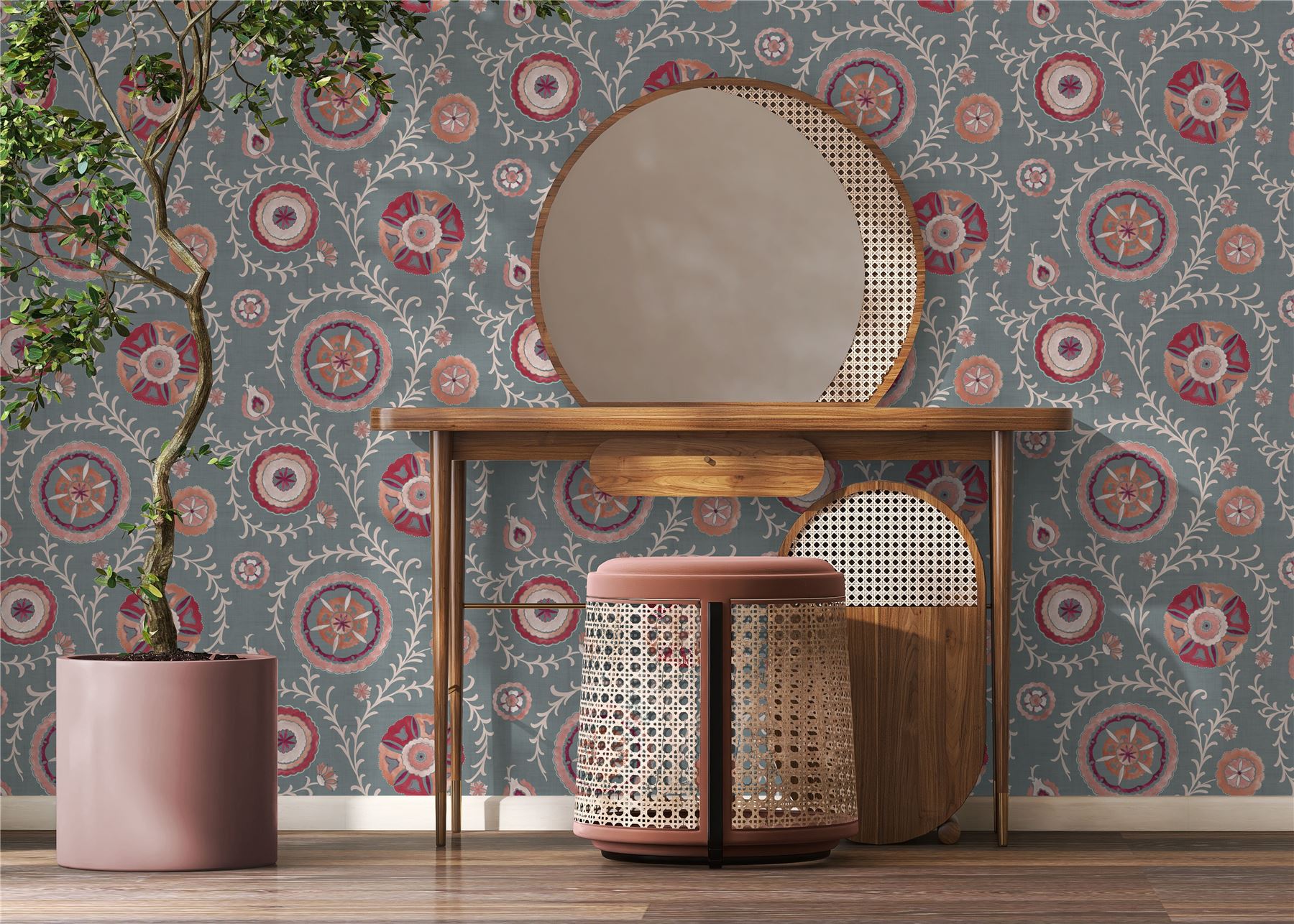 Nahlia Trail Spice/Blue Wallpaper - Esselle Home