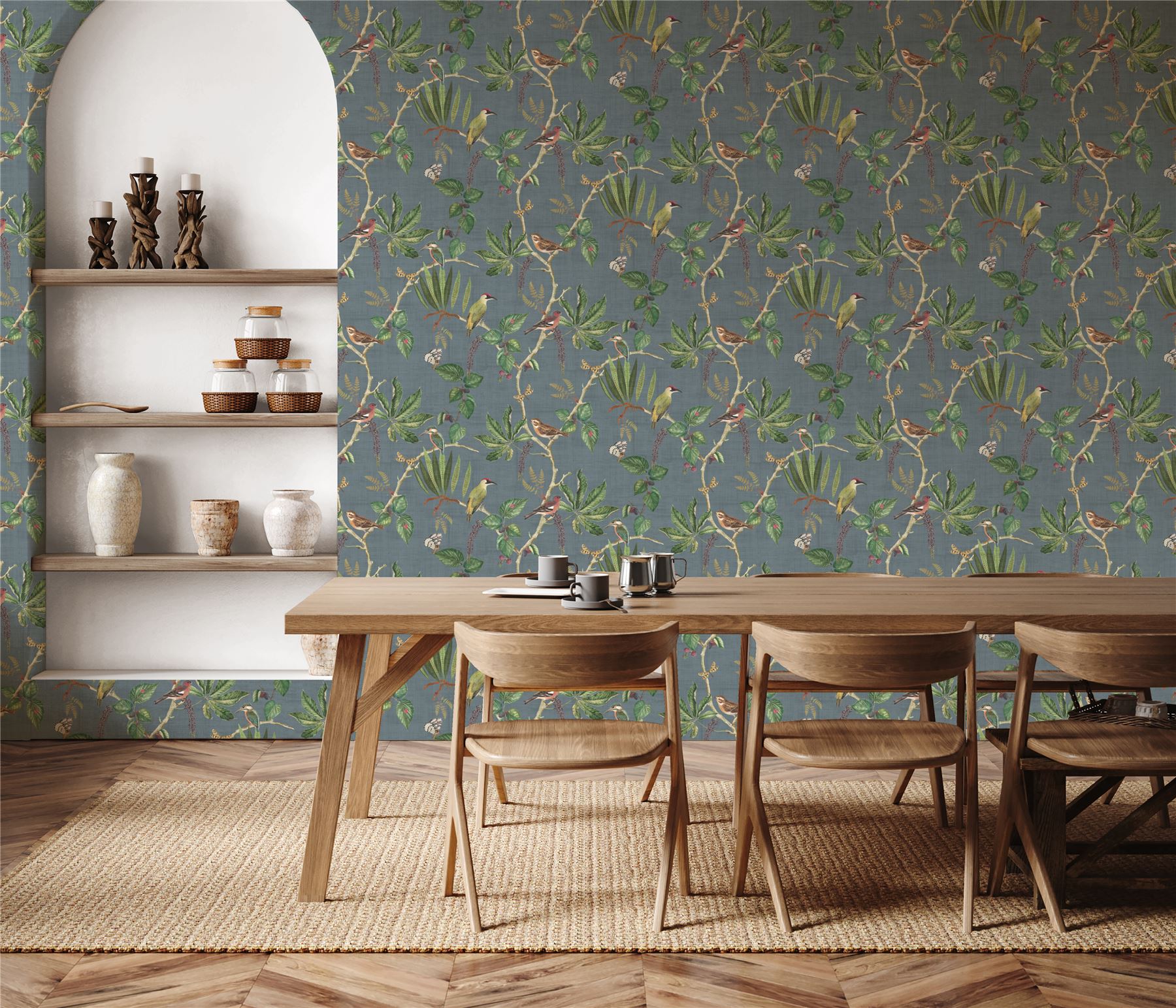 Hill Top Garden Slate Blue Wallpaper - Esselle Home
