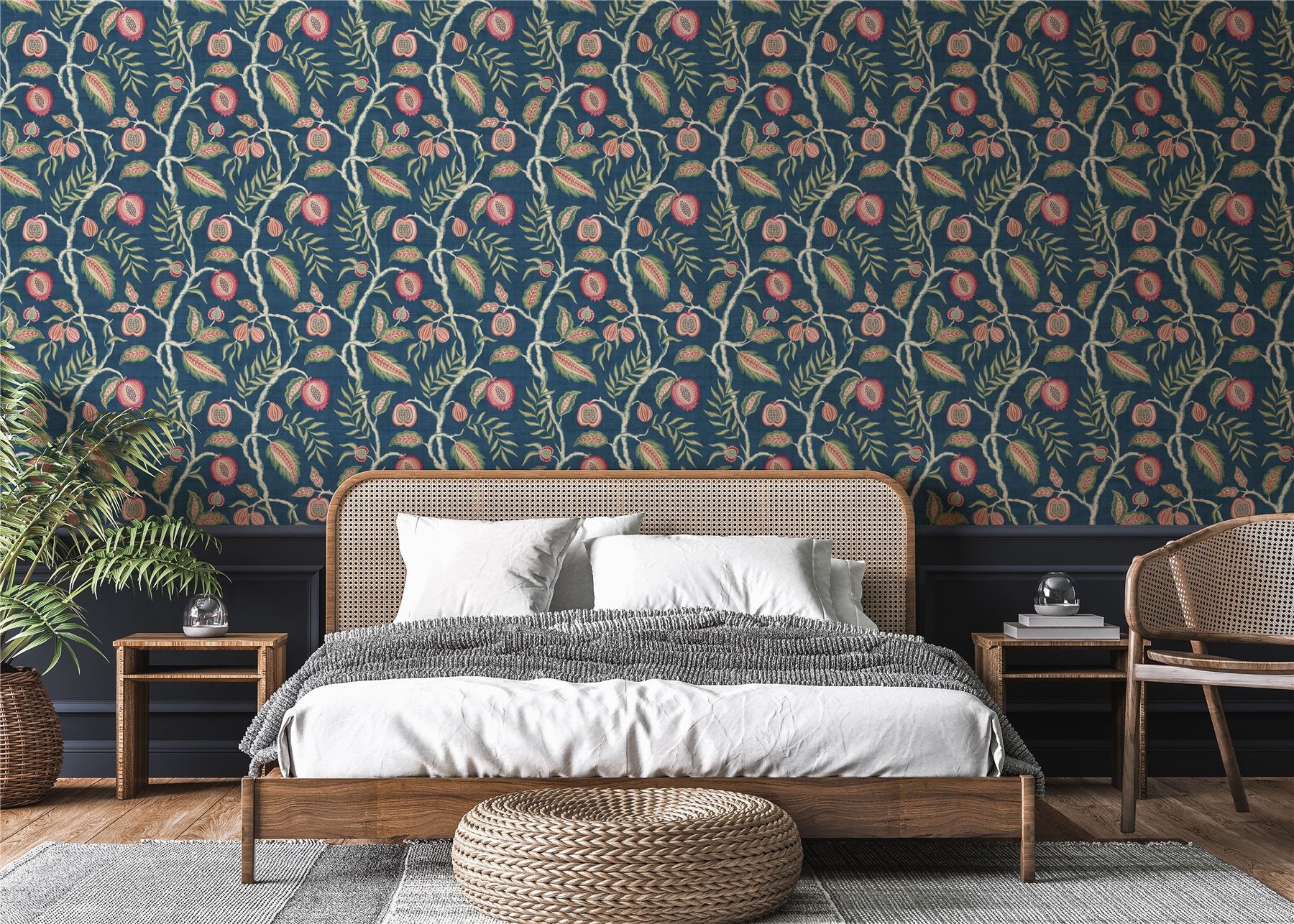 Fruits of Paradise Navy Wallpaper - Esselle Home