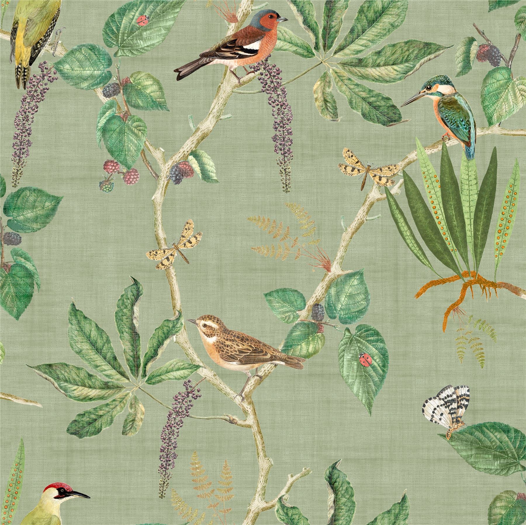 Hill Top Garden Sage Green Wallpaper