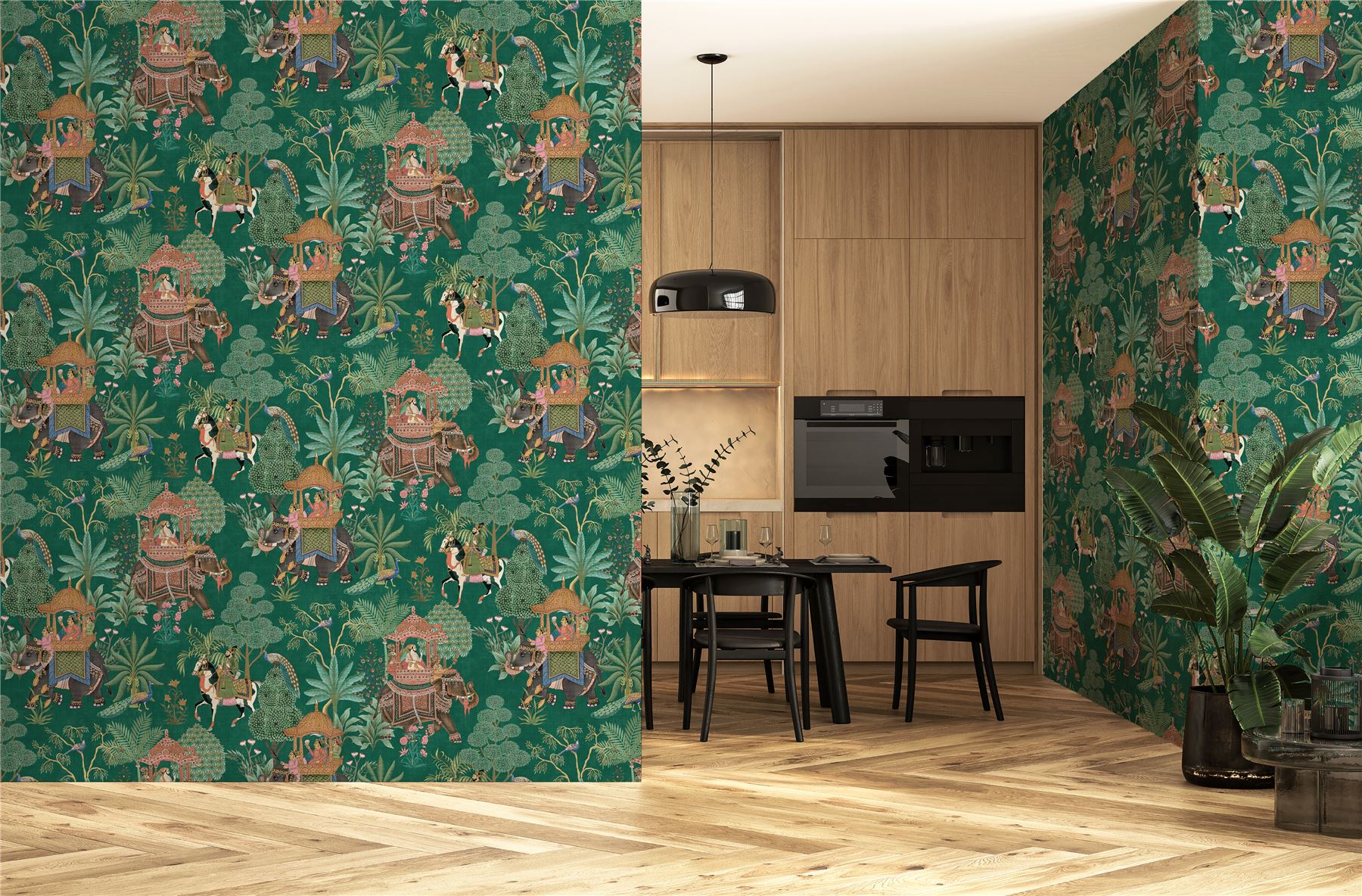 Emperor's Garden Emerald Multicoloured Wallpaper - Esselle Home