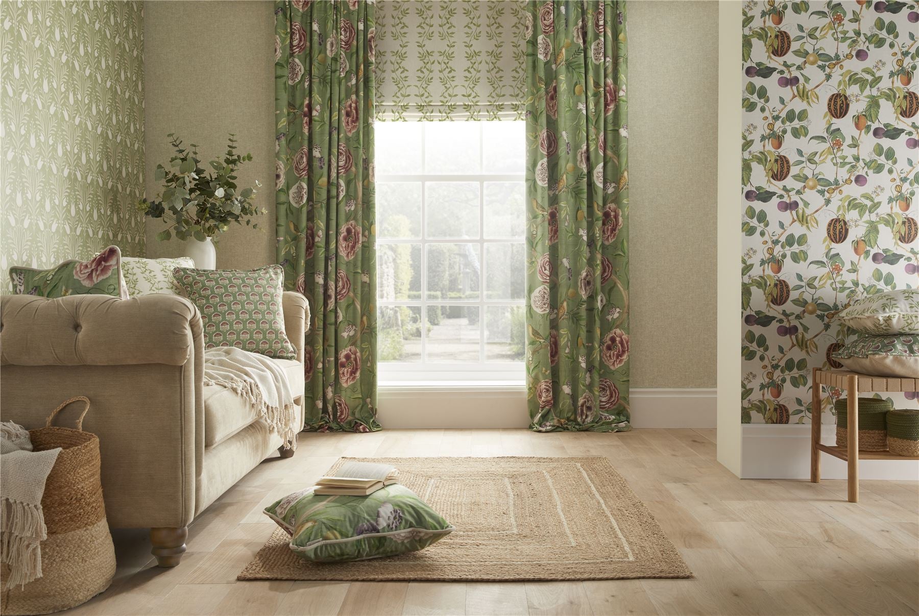 Chinoiserie Garden Spring Green Fabric Cut Length