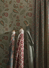 Veda Linen Teal/Raspberry Fabric - Esselle Home
