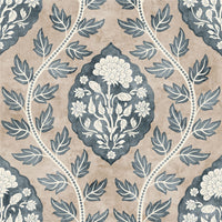 Floral Cartouche Stone Blue Wallpaper