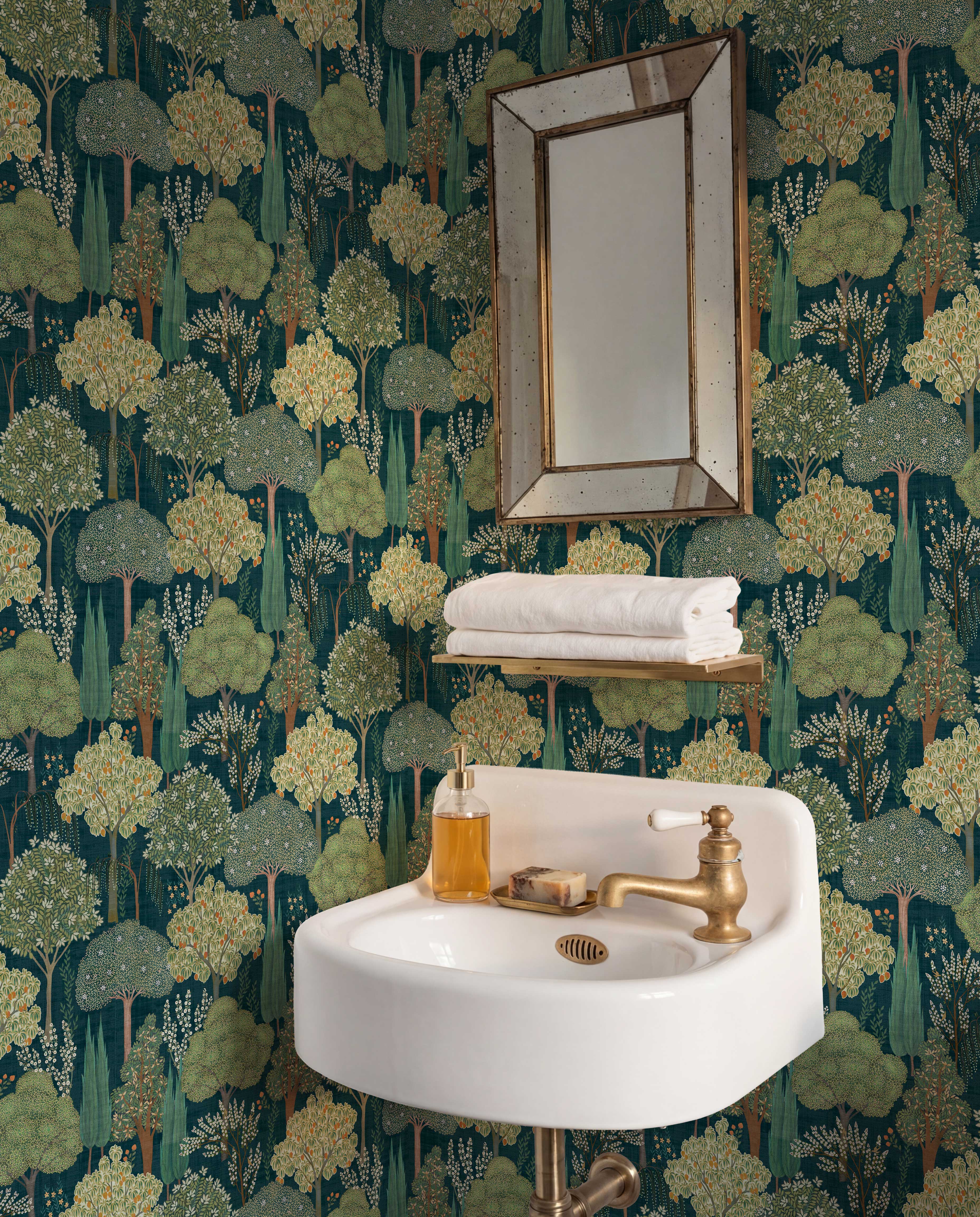 Persian Oasis Navy/Green Wallpaper - Esselle Home