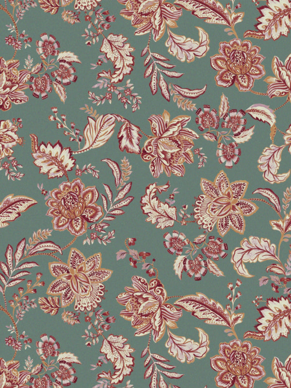 Kashmir Jacobean Teal/Raspberry Fabric