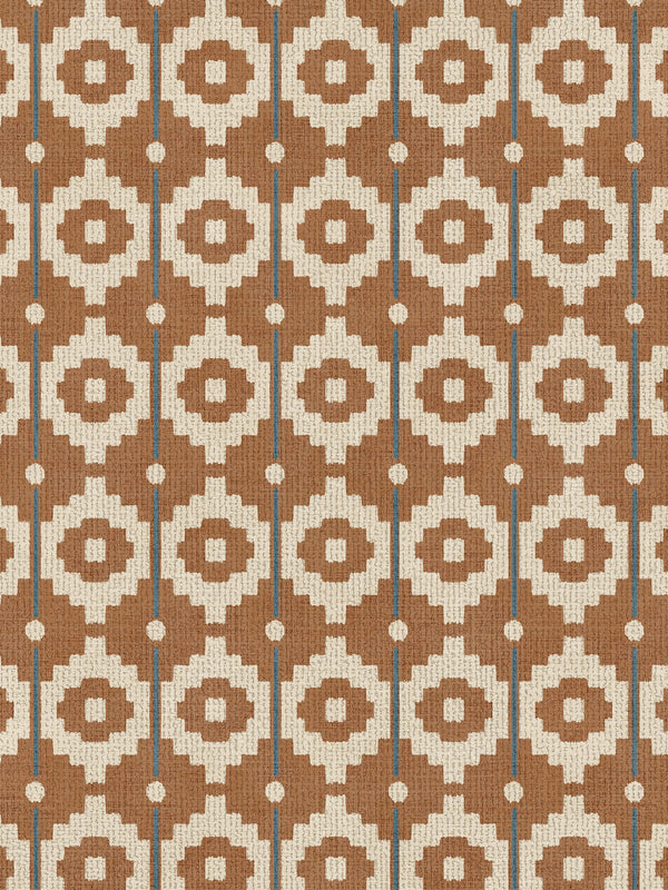 Santiago Geo Burnt Orange/Teal Fabric