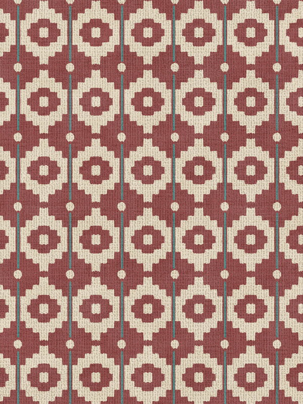 Santiago Geo Red/Teal Fabric