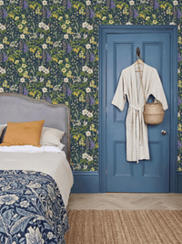 RHS Flower Medley Navy Wallpaper - Esselle Home