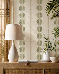 Maris Sage & Green Wallpaper | Fan Leaf Stripe - Esselle Home
