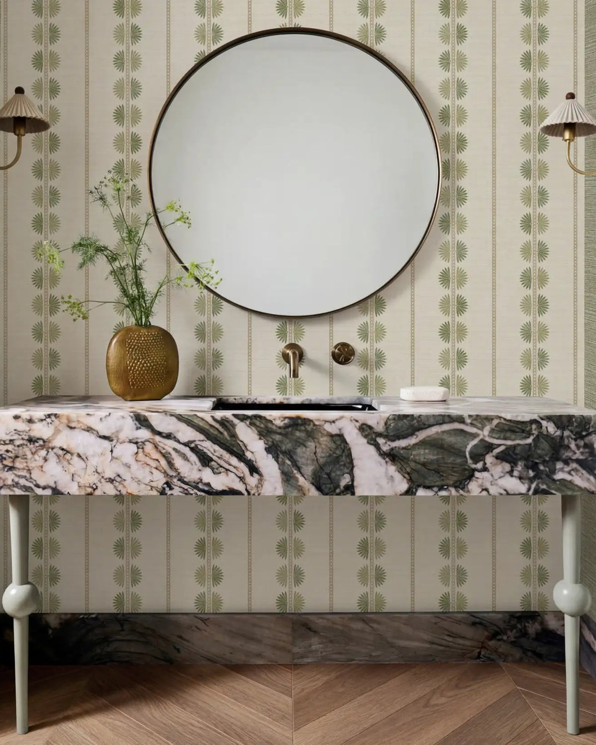 Maris Sage & Green Wallpaper | Fan Leaf Stripe - Esselle Home