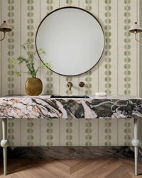 Maris Sage & Green Wallpaper | Fan Leaf Stripe - Esselle Home