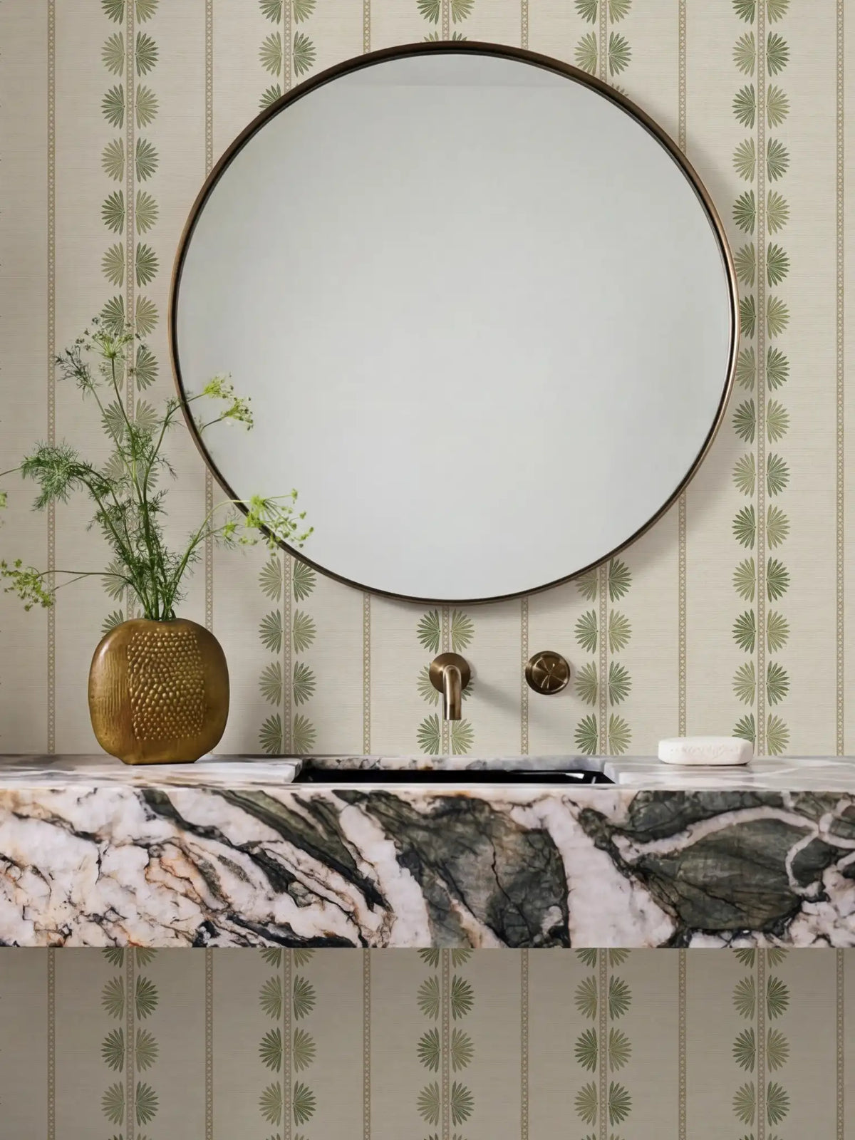 Maris Sage & Green Wallpaper | Fan Leaf Stripe - Esselle Home