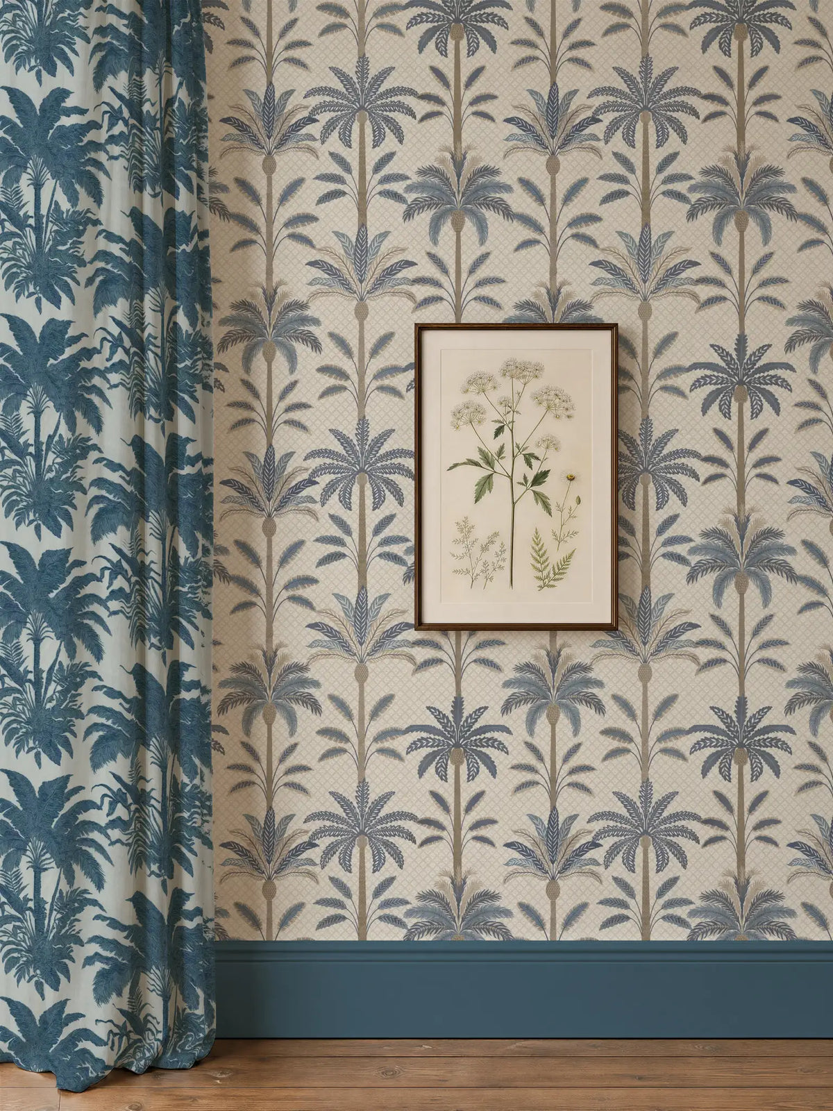 Solana Blue Palm | Tropical Leaf Wallpaper - Esselle Home
