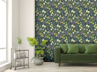 RHS Flower Medley Navy Wallpaper