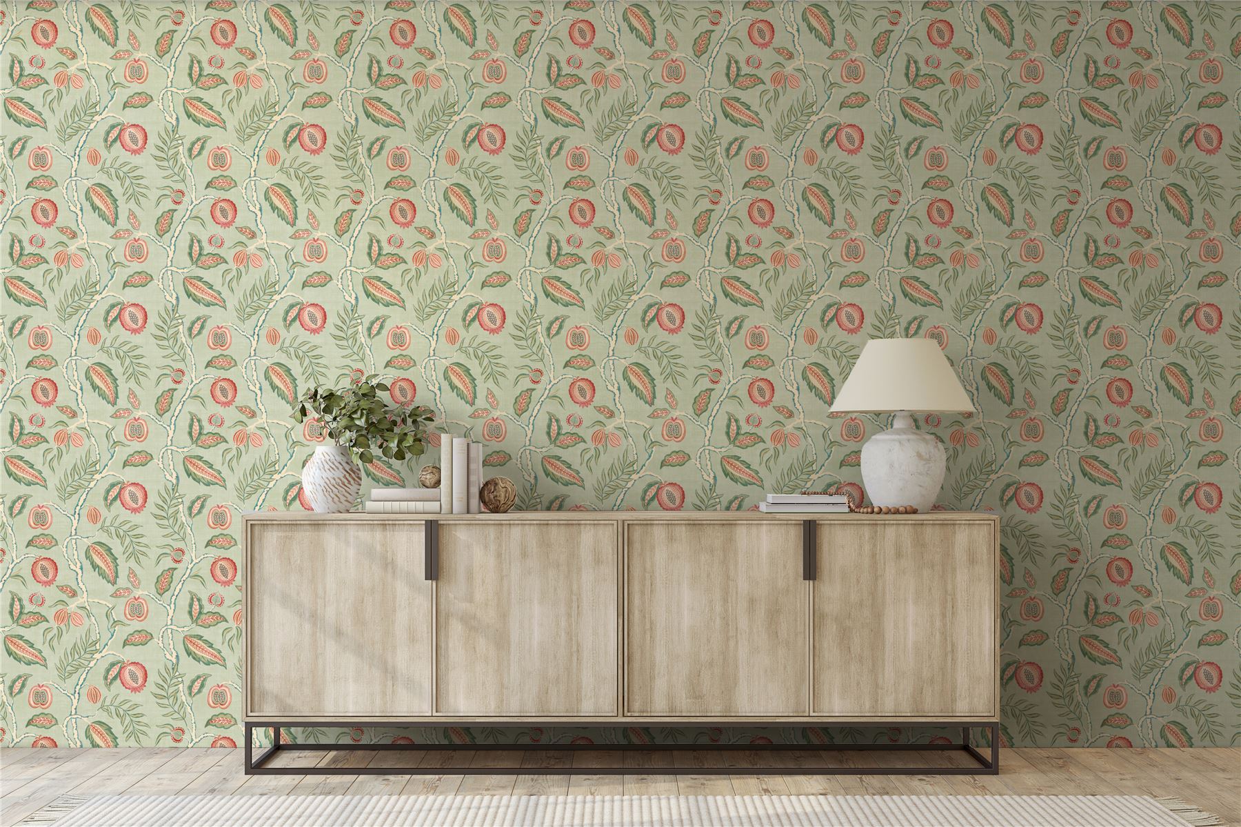 Fruits of Paradise Soft Green Wallpaper