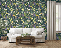 RHS Flower Medley Navy Wallpaper