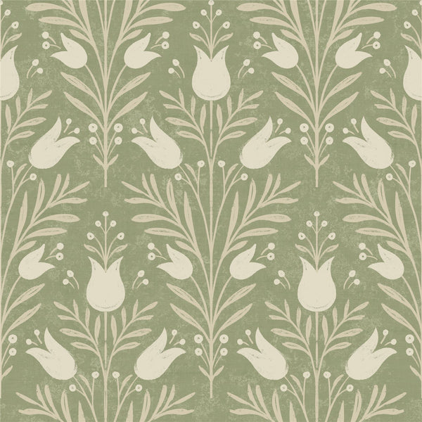 Heritage Tulip Spring Green Wallpaper