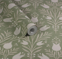 Heritage Tulip Spring Green Wallpaper - Esselle Home